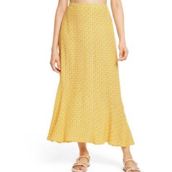 RHODE Dainty Lotus Print Butter Yellow and Turquoise Floral MIDI Skirt Size XXL - Picture 1 of 8